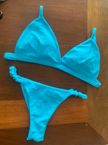 CONJUNTO (Busto Fixo + Calcinha Frufru) - AZUL TINGUÁ